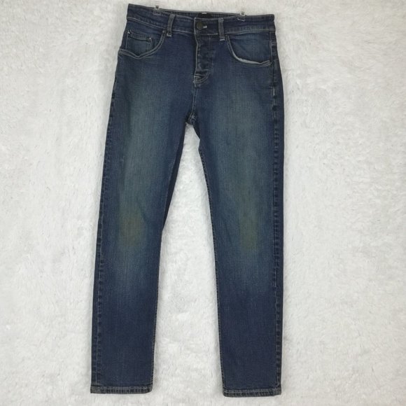 Asos Womens Jeans Straight Leg Crop Denim Blue Button Fly High‎ Rise 30x30 - Picture 1 of 14